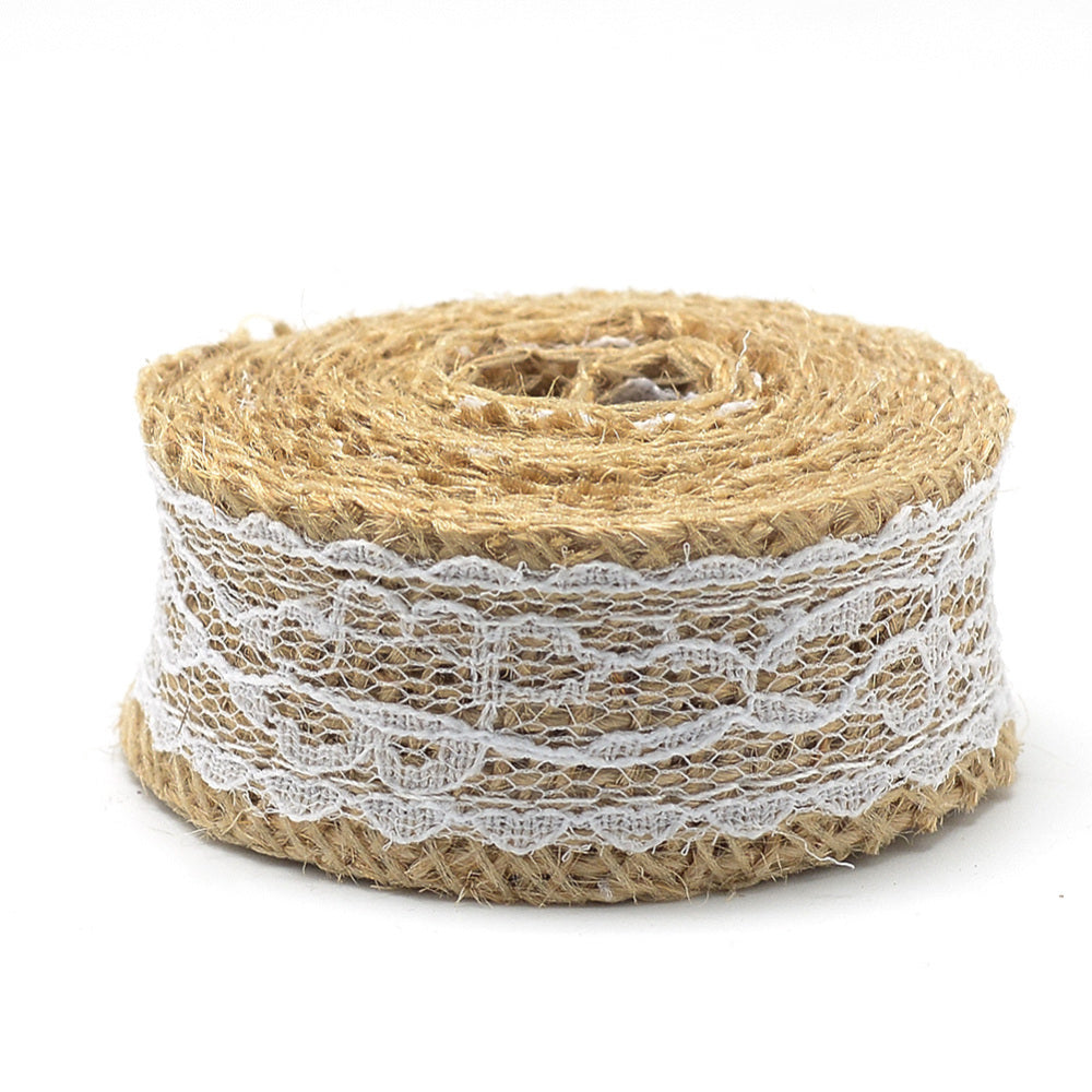 CRASPIRE Burlap Ribbon, Hessian Ribbon, Jute Ribbon, with Lace