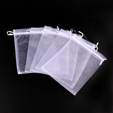 10 pc Rectangle Jewelry Packing Drawable Pouches, Organza Gift Bags, White, 17x23cm