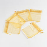 100 pc Organza Gift Bags, with Drawstring, Rectangle, Gold, 12x10cm