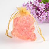 100 pc Organza Gift Bags, with Drawstring, Rectangle, Gold, 12x10cm