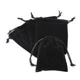 5 pc Black Rectangle Shaped Velvet Jewelry Drawstring Bags, about 10cm wide, 12cm long