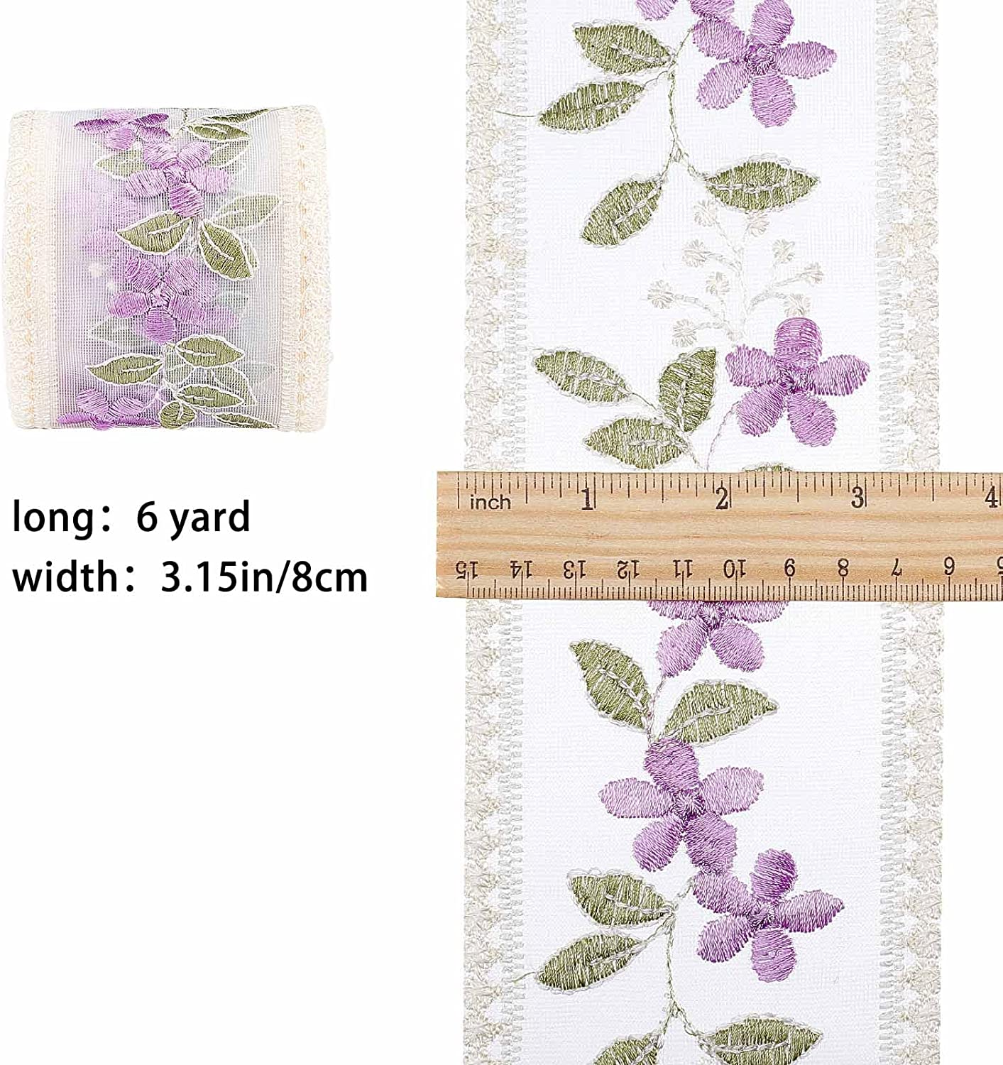 Pale Pink Vintage Floral Ribbon with Scalloped Edge, (1