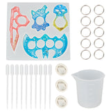 DIY Animal Self Defense Ring Molds Kits, incude Silicone Molds, Disposable Latex Finger Cots, Plastic Transfer Pipettes, 100ml Measuring Cup Silicone Glue Tools, Iron Split Key Rings, Mixed Color, 153x165x12mm, Inner Diameter: 117mm, 1pc