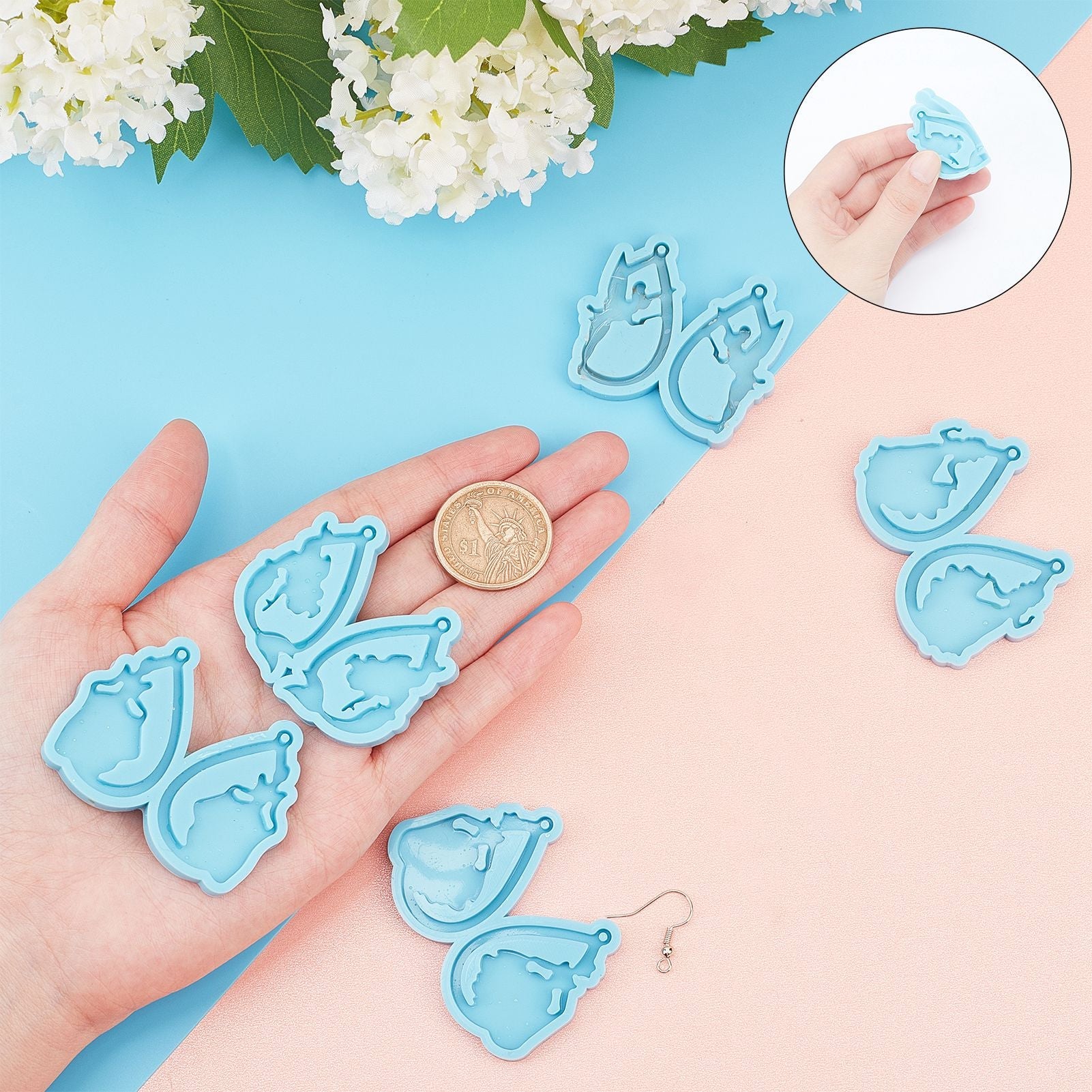 CRASPIRE DIY Heart Shape Earring Silicone Mold Kits, Include Brass