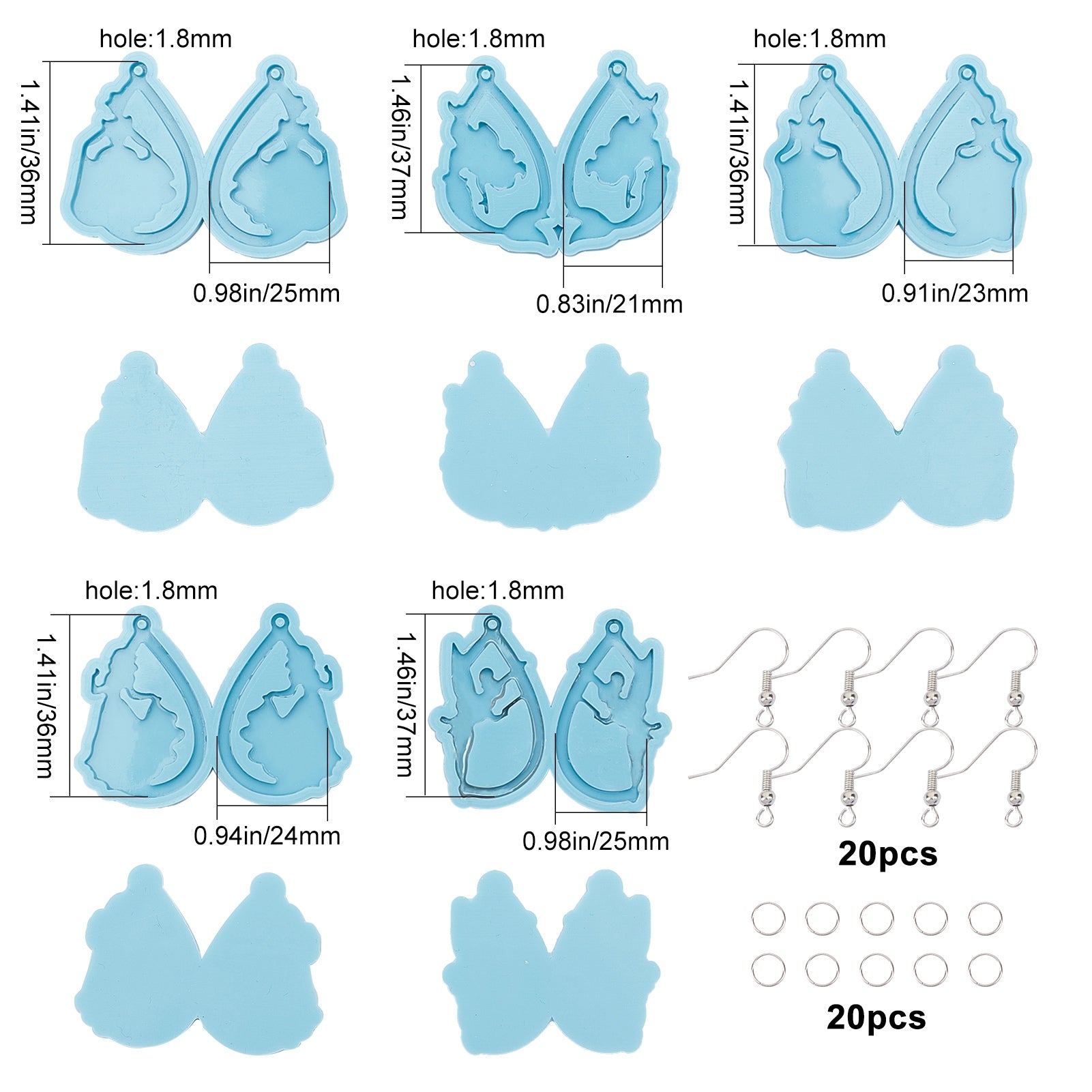 CRASPIRE DIY Heart Shape Earring Silicone Mold Kits, Include Brass