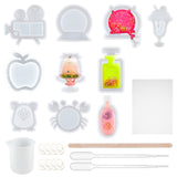 DIY Decorations Makings, with Silicone Quicksand Molds & Measuring Cup, Disposable Plastic Transfer Pipettes & Latex Finger Cots, Wooden Craft Sticks, Mixed Color, Molds: 10pcs/set